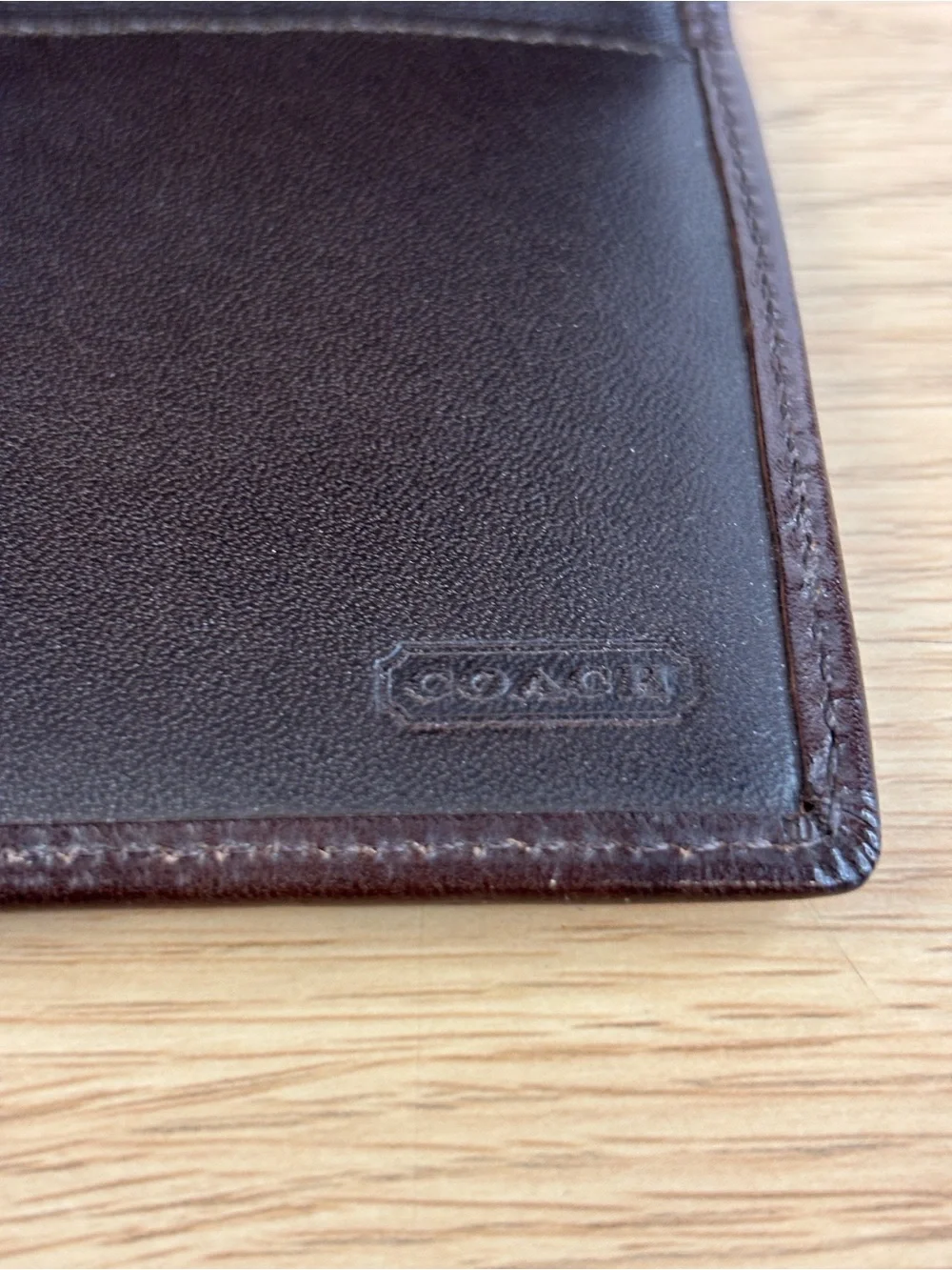 Vintage Coach Smooth Brown Leather Check Cover Slim Wallet